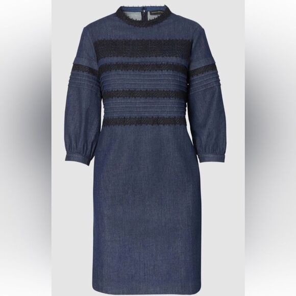 Banana Republic Dresses & Skirts - Banana Republic Pintuck & Lace Shift Dress,‎ Rinse Size 8